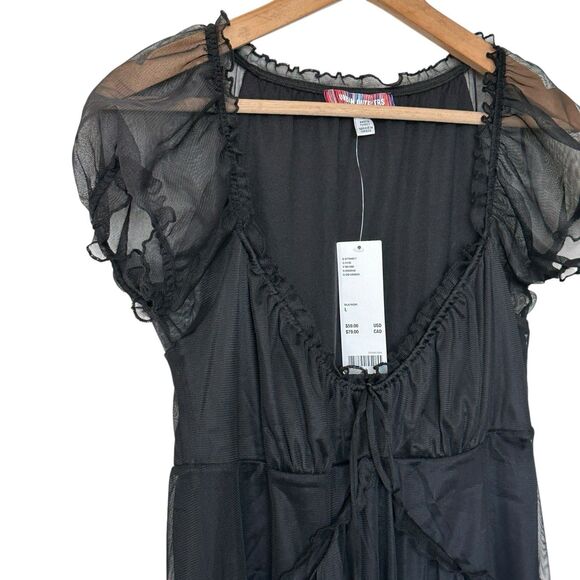 Urban Outfitters Black Babydoll Dress Chiffon Puff Sleeve Witch Goth Twilight L - Picture 6 of 13